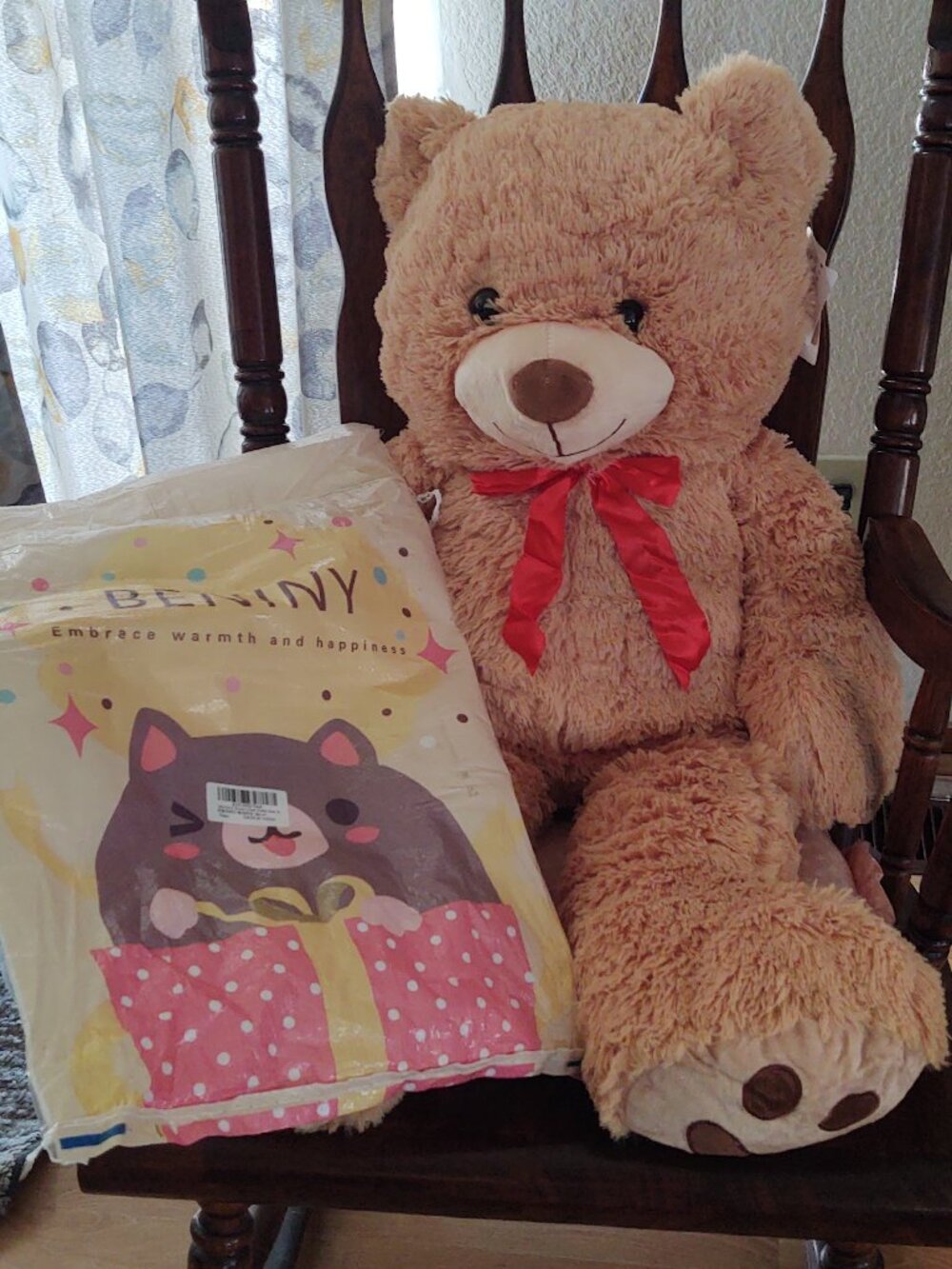 BENINY Giant Teddy Bear 36" Brown Plush Stuffed Animal Large Bow Cuddle Gift New